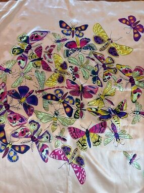 Vintage MOSI Butterfly Scarf Neutral Multicolor Square Wrap